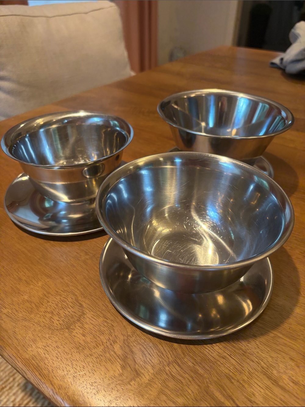 Silver Stainless Steel Shrimp Cocktail or Dessert Bowls with Saucers - Set of 3
